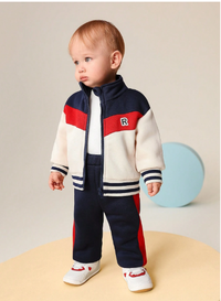2pcs Baby Boys Blue-Red-White Colorblock Zipper Jacket And Pants  Carousel 2