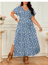 Casual Retro Floral Pattern Loose Plus Size Dress