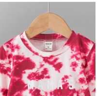 Young Girl Summer Casual Tie-Dye Letter Printed Short Sleeve T-Shirt And Shorts Set Carousel 4