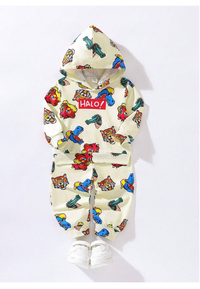 2pcs Baby Boy Cute And Comfortable Cartoon Animal Head Prints Hoodie And Knitted Pants Set 