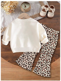 Baby Girl Cute Sweet Leopard Print Heart Pattern Beige Knit Soft Pullover Casual Outfit Carousel 1