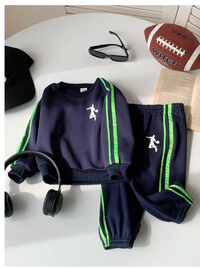 2pcs/Set Baby Boy Casual Sports Neon Trim Long Sleeve Round Neck Pullover Sweatshirt And Pants 