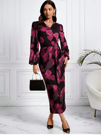 Women's V-Neck Long Sleeve Butterfly Print Casual Long Dress Carousel 6