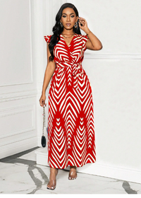  Women's V-Neck Waist Gathered Swing Dress Carousel 4