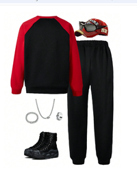 2pcs Set Boys Casual Letter Print Colorblock Long Sleeve Crew Neck T-Shirt And Fleece Pants