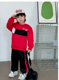 2pcs Young Boys Casual Color Block Splice Hooded Sweatshirt Top + Sweatpants Outfit Set Carousel 2
