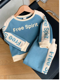 2pcs/Set Infant Baby Boy/Girl Green Letter Print Contrast Color Soft Knit Crew Neck Long Sleeve Sweatshirt & Jogger Pants