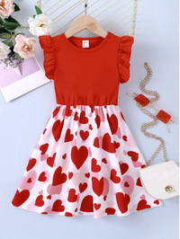 Tween Girls' Casual Minimalist Comfort Ruffle Heart Contrast Mesh Overlay Dress