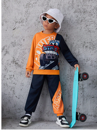 Young Boy Car & Letter Graphic Pullover & Sweatpants Carousel 4
