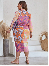 Plus Patchwork Print Ruched Draped Front Dress Carousel 1