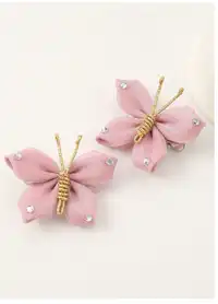 2pcs Girls' Pink Rhinestone Butterfly Hair Clips Set, Daily Decor