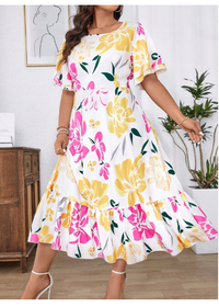 plus Size Boho Casual Loose A-Line Floral Print Dress Carousel 4