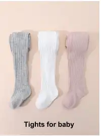 3 Pairs Girls' Solid Color Leggings, Vertical Striped Tights