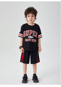 2pcs Young Boy Sporty Loose Fit Drop Shoulder Round Neck T-Shirt With Multi-Color Letter Print