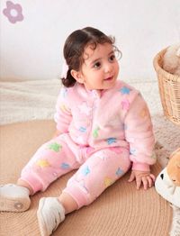  Newborn Baby Girl Thermal Fleece Colorful Star Print Rompers