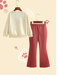 2pcs/Set Girls' (Small) Round Neck Long Sleeve Letter Print Simple Top And Pants Set Carousel 1