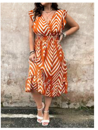  Plus Size Summer Women's Herringbone Print Overlapping V-Neck Cap Sleeves Long Elegant Dress Carousel 4
