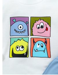  Newborn Baby Casual Cute Funny Colorful Cartoon Monster Graphic Round Neck Long Sleeve Top And Pants