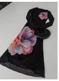 Women's Long Round Neck Mesh Print Fish Tail Fitted  Carousel 8