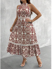 Plus Size Boho Allover Print Halter Dress Carousel 2