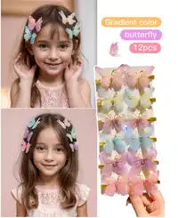 6/12pcs Cute Butterfly Shaped Gradient Color Hair Clip With Thin Gauze
