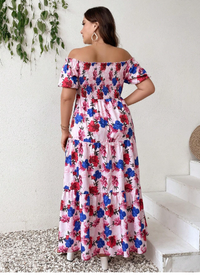 Plus Size Summer Holiday Comfortable Floral Random Printed Loose A-Line Off-Shoulder/Crew Neck Dress 