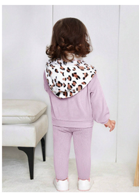  Baby Girl Color Block Leopard Print Fleece Hooded Jacket