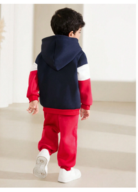 2pcs/Set Boys Casual Colorblock Letter Print Hoodie And Sweatpants Set For Autumn Carousel 1