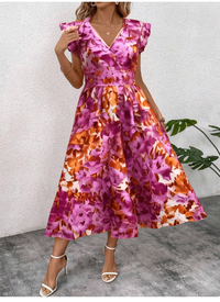 Women's Summer V-Neck Ruffle Hem Dress Maxi Women Outfit Carousel 2