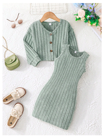 2pcs/Set Young Girls Casual Fashion Cute Lady Spring Autumn New Solid Color Big Stripe Button Jacket