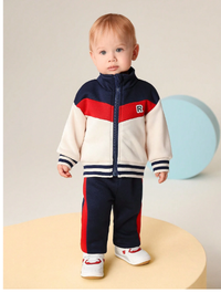 2pcs Baby Boys Blue-Red-White Colorblock Zipper Jacket And Pants  Carousel 4