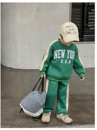 2pcs/Set Young Boy Casual Letter Slogan Color Block Round Neck Long Sleeve Sweatshirt And Pants Carousel 6