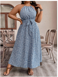  Plus Size Women's Floral Printed Strapless Dress