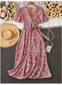 Plus Size Ditsy Floral Ruffle Tie Wrap Around Dress