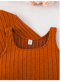 2pcs/Set Teen Girl Button Front Long Sleeve Square Neck Ribbed Knit Sweater Dress Carousel 5