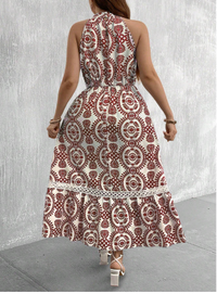 Plus Size Boho Allover Print Halter Dress