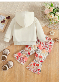 Baby Girls 2 Pieces/Set Of Stylish And Elegant Floral Hoodie + Flared Pants  Carousel 2