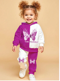 Infant Girls' Casual Fashion Butterfly Print Graphic Basic Hoodie Sweatshirt And Pants Set