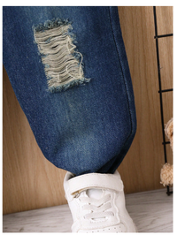 Young Boy Solid Mock Neck Tee & Ripped Jeans & Scarf Carousel 5