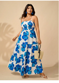  Plus Size Women's Open Shoulder Sleeveless A-Line Dress With Floral Print