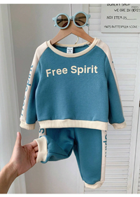 2pcs/Set Infant Baby Boy/Girl Green Letter Print Contrast Color Soft Knit Crew Neck Long Sleeve Sweatshirt & Jogger Pants