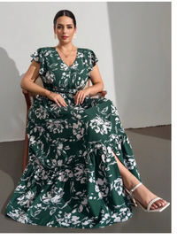 Plus Size V-Neck Cap Sleeve High Waist Dress Carousel 1