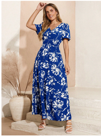 Women Short Sleeve V-Neck Simple Fashion Dress Carousel 1