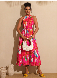 Women's Tie-Dye Floral Print Ruffle Hem Halter Neck Vacation Dress Carousel 5
