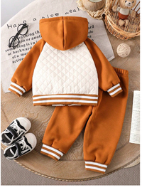 Baby Boy 2pcs Outfit - Dark Color Casual Suit, Letter Embroidery Hoodie Long Sleeve Jacket + Solid Color Pants Carousel 1