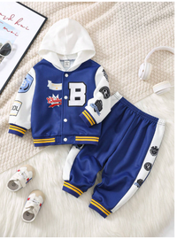 2pcs/Set Baby Girl/Boy Letter Print Contrast Color Hoodie Jacket And Jogger Pants Set Carousel 5