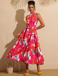 Women's Tie-Dye Floral Print Ruffle Hem Halter Neck Vacation Dress Carousel 3