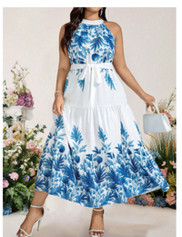  Plus Size Women Elegant Halter Backless Bohemian Floral Print Dress Carousel 6