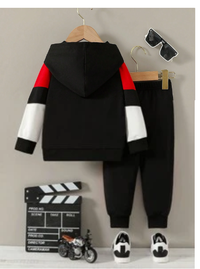 2pcs/Set Baby Boys Fashion Casual Color Block "KING" Letter Print Hoodie Sweatshirt And Sweatpants Set Carousel 1