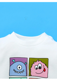  Newborn Baby Casual Cute Funny Colorful Cartoon Monster Graphic Round Neck Long Sleeve Top And Pants